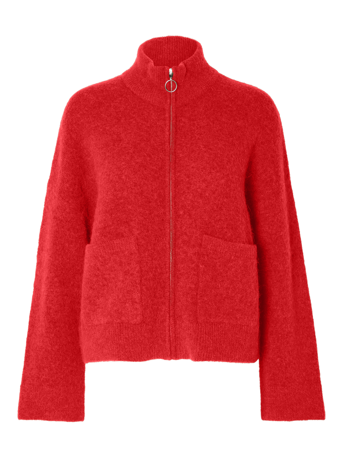 Sia Ras Zipper Strikket Cardigan- Rød/ Flame Scarlet